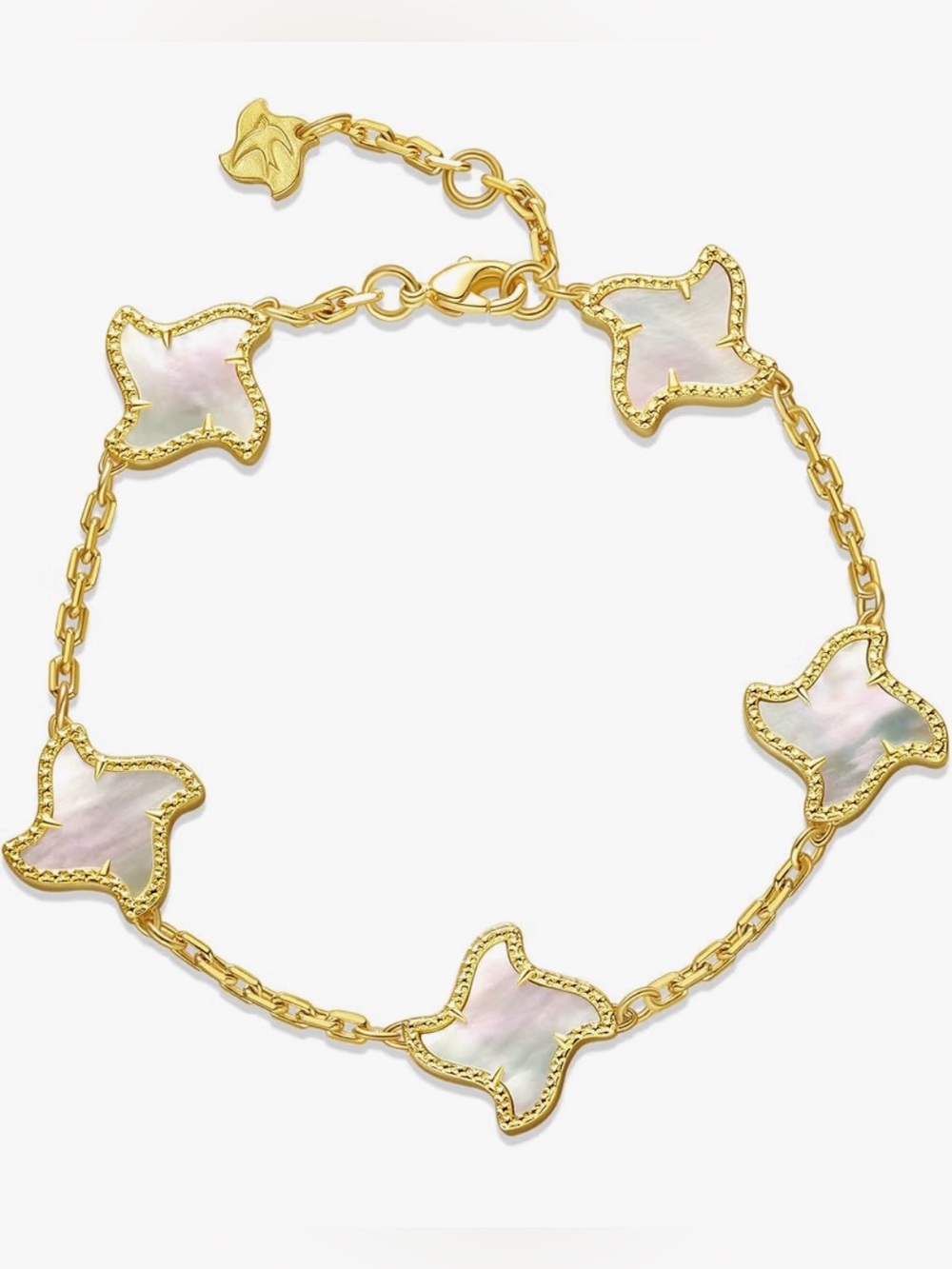 14K Gold Plated Pearl Bracelet for Women, 5 Starfish Clover Charm Bracelet